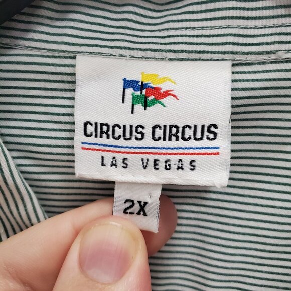 Circus Circus Woman's Vintage Green White Stripe Safari Embroidery Shirt Plus 2X - Picture 7 of 11